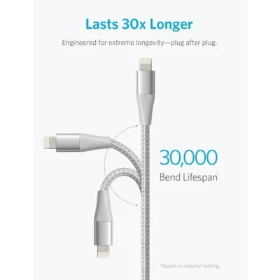 Anker Powerline+ Ll Usb-A With Lightning Connector (10Ft/3M) Silver